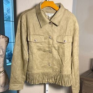 Davi & Dani Olive Fringe Vegan suede Western Jacket